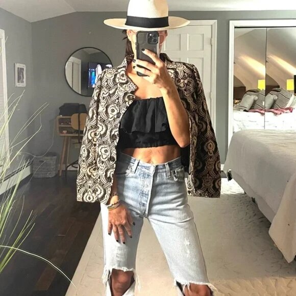 Diane Von Furstenberg “Kelly” Baroque Blazer – Size 8 (Black & Beige) - Picture 1 of 7